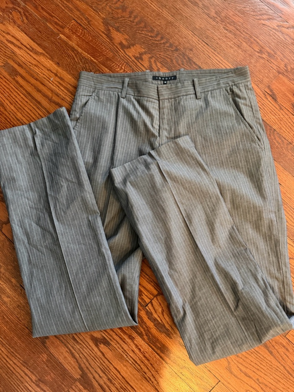 Theory Men's Gray Pinstripe Trousers